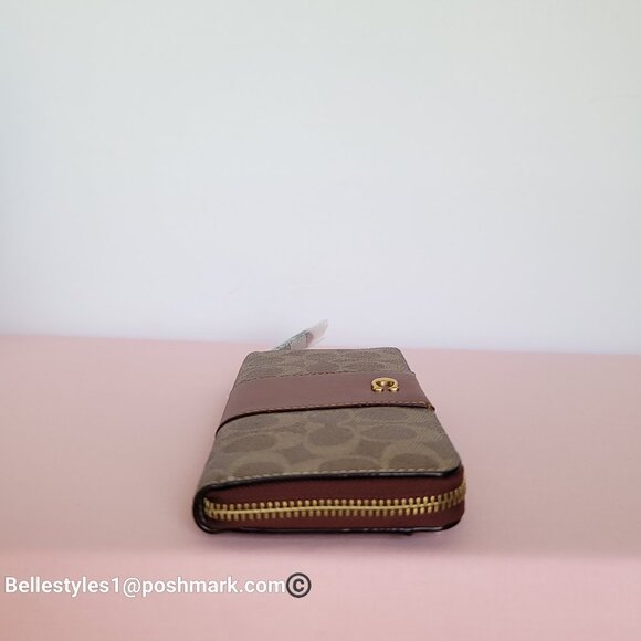 COACH Slim Accordion Zip Wallet In Signature Canvas with Back Slip Pocket- Tan R - Picture 11 of 16